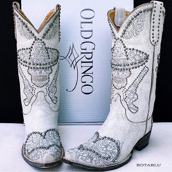 SOLD OLD GRINGO L&L Skull Studded Sombrero Pistol White Cowgirl Western Boots 8 - Picture 3 of 11